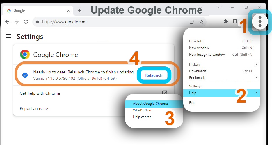 Update Google Chrome steps.