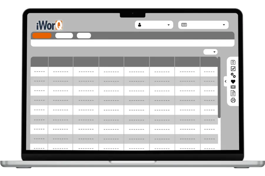 Mockup of a laptop screen showing the iWorQ dashboard.