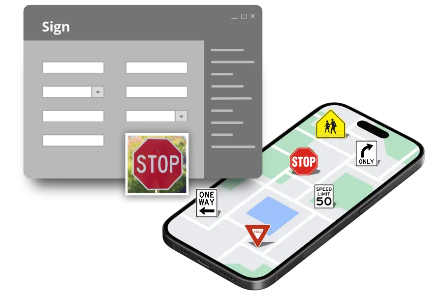 MUTCD Road Sign Management shown from a phone map