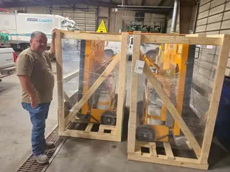 Two new asphalt pavers that the city received in a grant using information from their iWorQ Software.