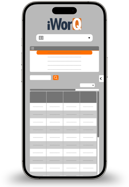 Mobile phone displaying an iWorQ dashboard.