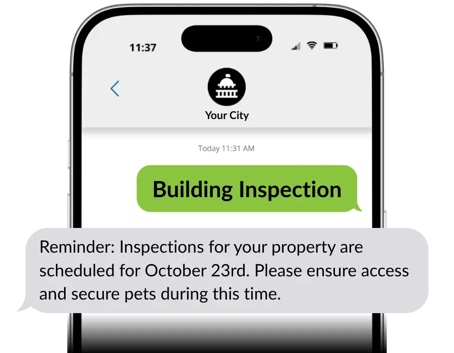 An example alert for a building inspection.