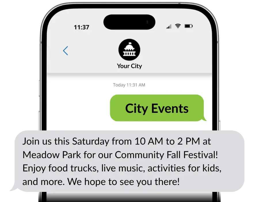 An example alert for a city event.