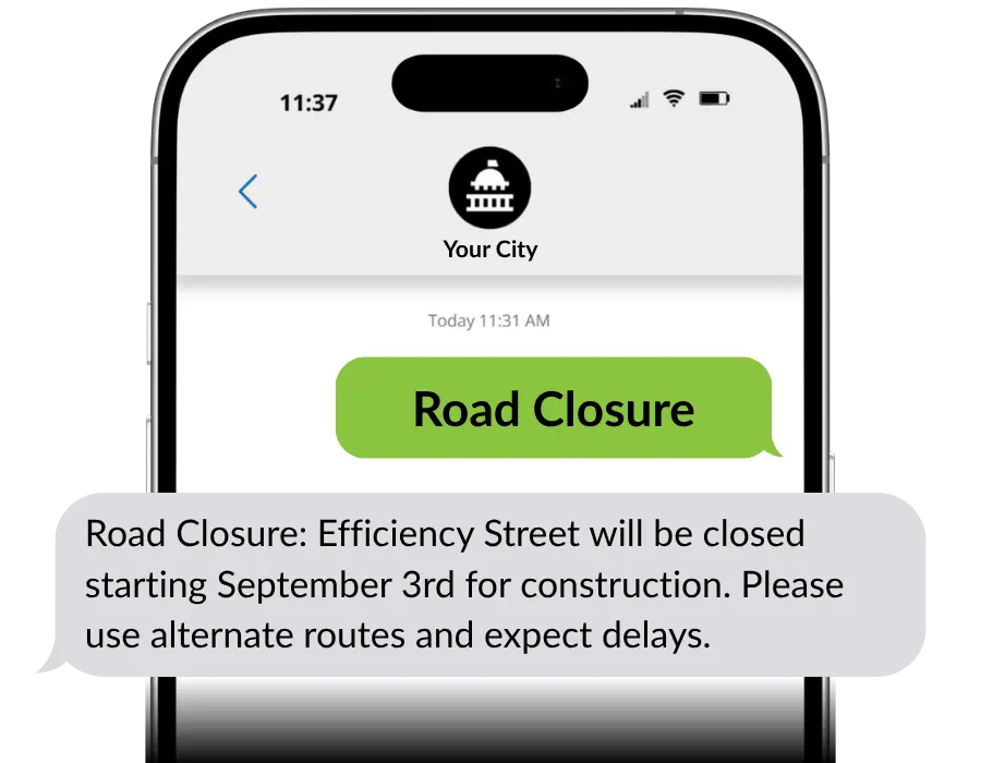 An example alert for a road closure.