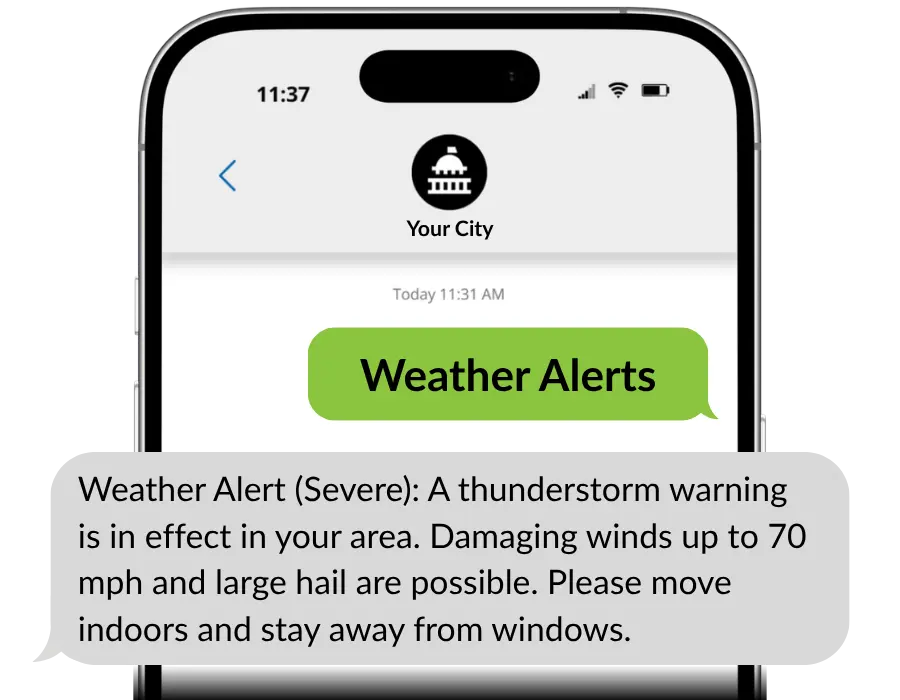 An example alert for a severe weather warning.